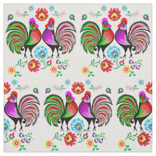 Boho Rooster Floral Pattern Fabric