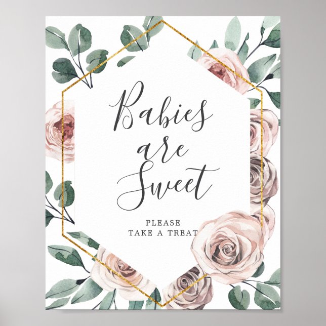 Boho Rose Baby Shower Babies Are Sweet Sign (Front)