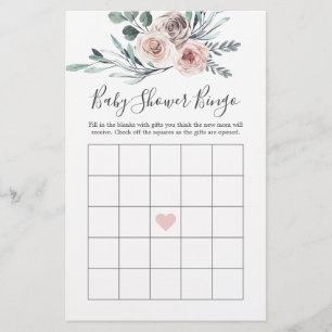 Boho Rose Baby Shower Bingo Game