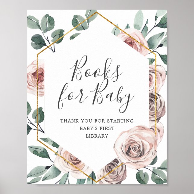 Boho Rose Baby Shower Books For Baby Sign (Front)
