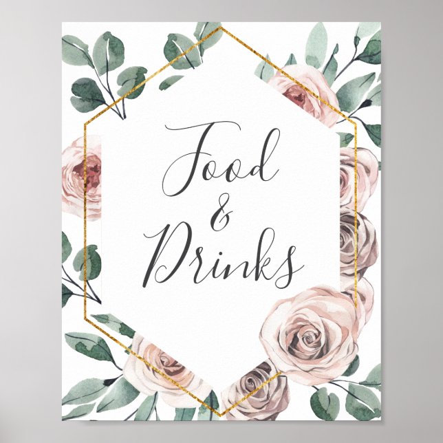 Boho Rose Baby Shower Food and Drinks Sign (Front)