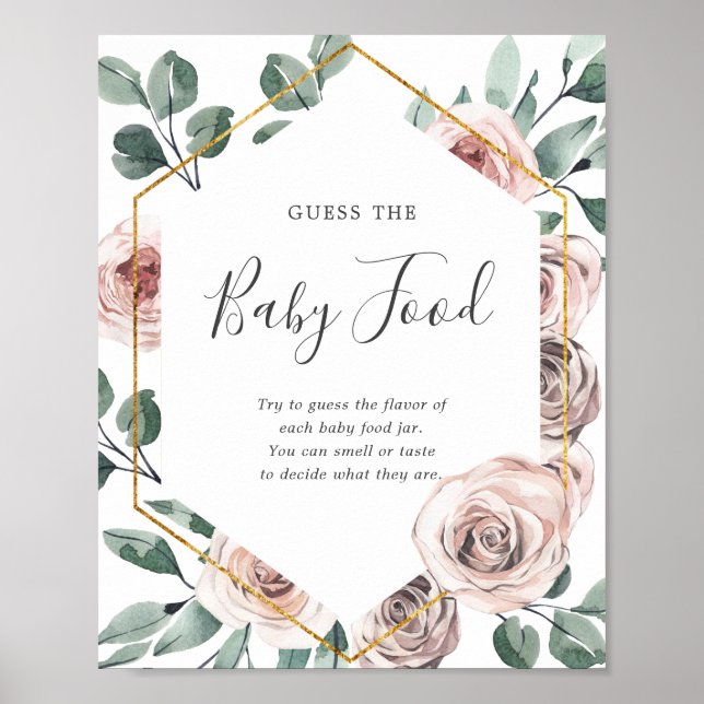 Boho Rose Baby Shower Guess The Baby Food Poster (Front)