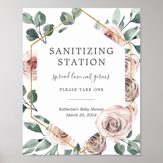 Boho Rose Baby Shower Sanitising Station Sign (Front)