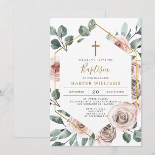 Boho Rose Baptism/Christening Invitation