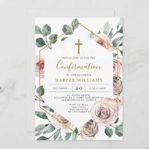 Boho Rose Confirmation Invitation