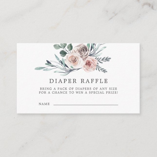 Boho Rose Diaper Raffle Baby Shower Card (Front)