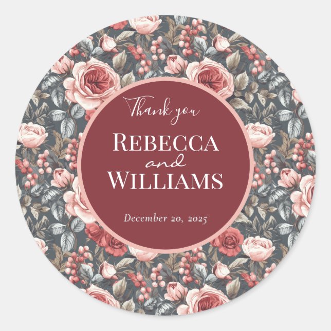 Boho Rose Flower Modern Wedding Sticker (Front)