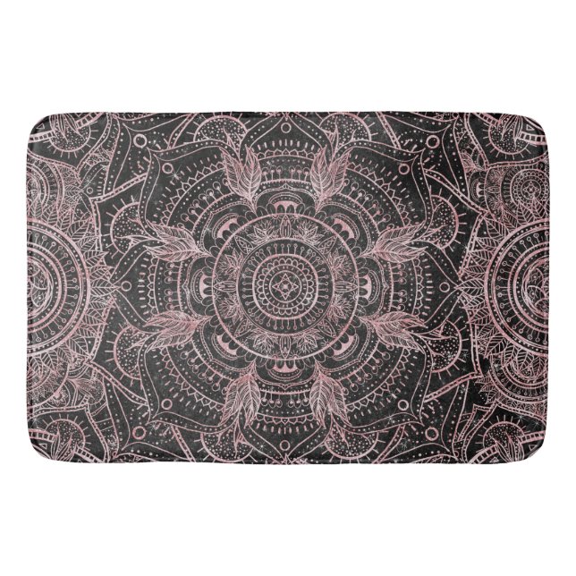 Boho Rose Gold Gray Mandala Elegant Design Bath Mat (Front)