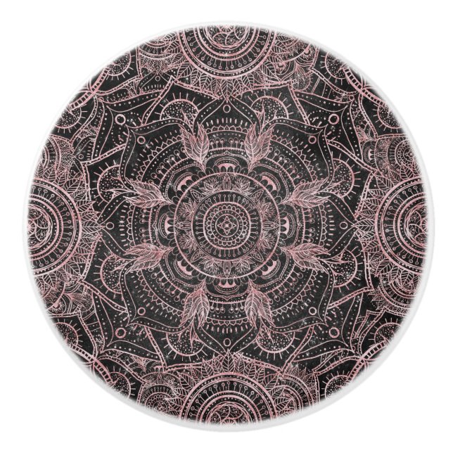 Boho Rose Gold Gray Mandala Elegant Design Ceramic Knob (Front)