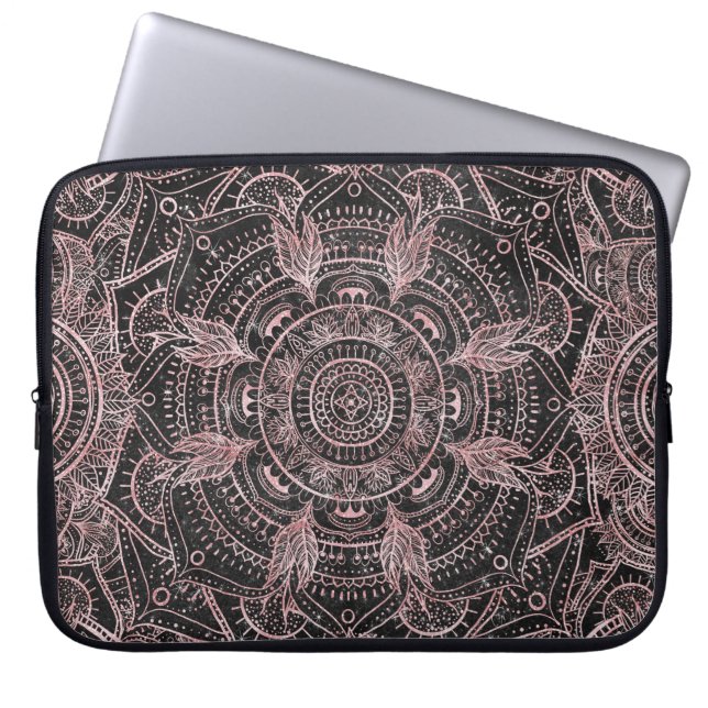 Boho Rose Gold Gray Mandala Elegant Design Laptop Sleeve (Front)