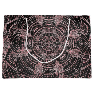 Boho Rose Gold Gray Mandala Elegant Design Large Gift Bag