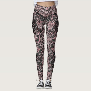 Boho Rose Gold Gray Mandala Elegant Design Leggings