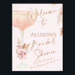 Boho Rose Gold Message Bridal Shower Welcome  Poster<br><div class="desc">Boho Pampas Rose Gold Glass Bridal Shower Welcome Sign Delicate and modern watercolor brunch and bubbly bridal shower welcome sign featuring a bohemian floral arrangement with pampas grass. The design also features a champagne glass and a modern calligraphy faux rose gold heading and message for guests. This is a sweet...</div>