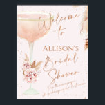 Boho Rose Gold Message Bridal Shower Welcome  Poster<br><div class="desc">Boho Pampas Rose Gold Glass Bridal Shower Welcome Sign Delicate and modern watercolor brunch and bubbly bridal shower welcome sign featuring a bohemian floral arrangement with pampas grass. The design also features a champagne glass and a modern calligraphy faux rose gold heading and message for guests. This is a sweet...</div>