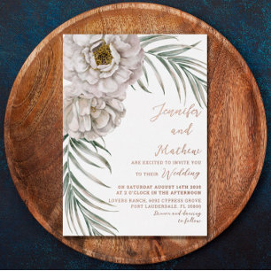 Boho Rose Gold Script Tropical Floral Wedding