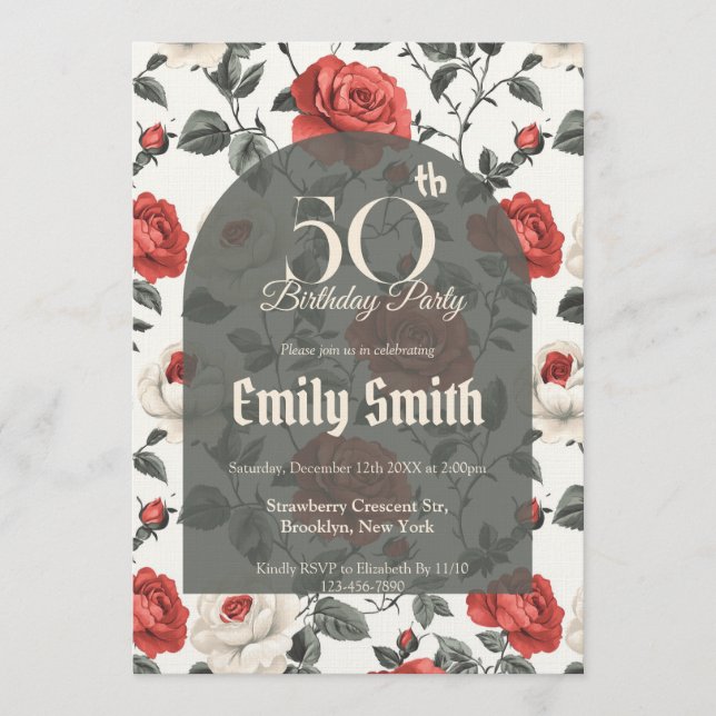 Boho Rose Inspired Happy Birthday Invitation (Front)