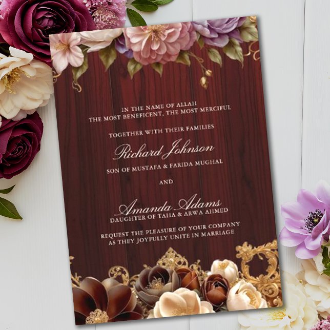 Boho Rose Islamic Muslim Motif Wedding Invitation (Creator Uploaded)