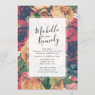 boho rose modern editable Wedding Invitation
