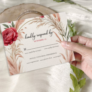Boho Rose Pampas Grass Wedding RSVP Card