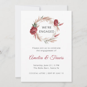 Boho Rose Pampas We're Engaged Floral Engagement I Invitation