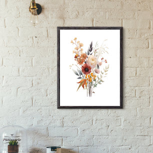Boho Rose Peach Yellow Blue Beige Floral Botanical Poster