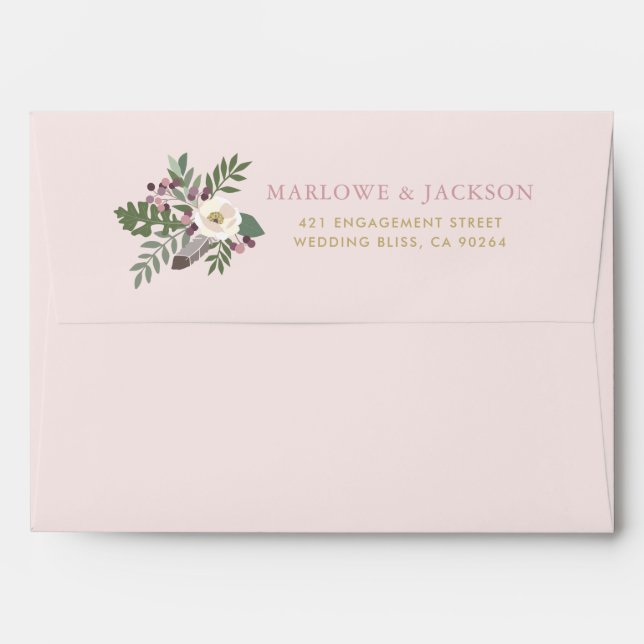 Boho Rose Pink Moody Floral Lined Wedding Envelope (Back (Top Flap))