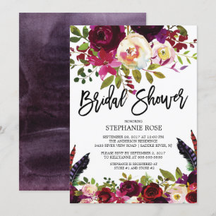 Boho Rose Purple Floral Bridal Shower Invitation