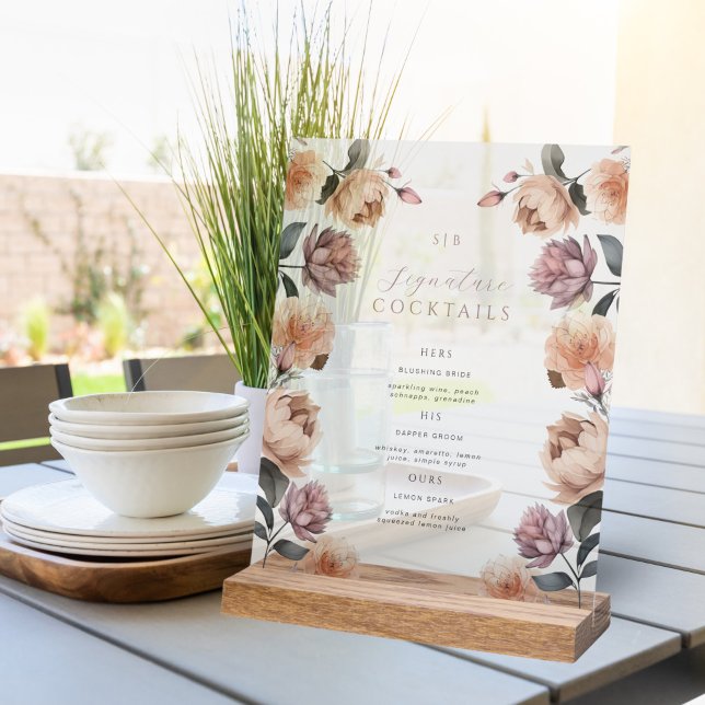 Boho Rose Signature Cocktail Wedding Table Acrylic Sign (Creator Uploaded)