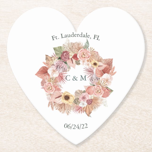 Boho Rose-Tone Floral Collage2 Paper Coaster (Front)