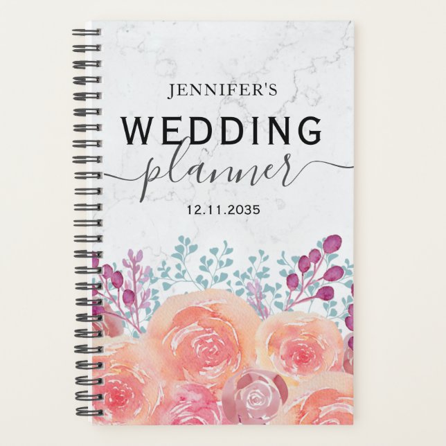 Boho Rose Watercolor Burnt Orange Wedding  Planner (Front)