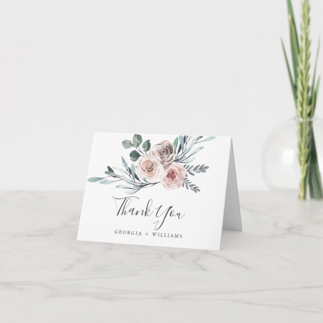 Boho Rose Wedding Thank You Card (Front)