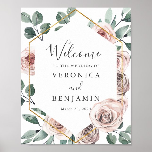 Boho Rose Wedding Welcome Sign (Front)
