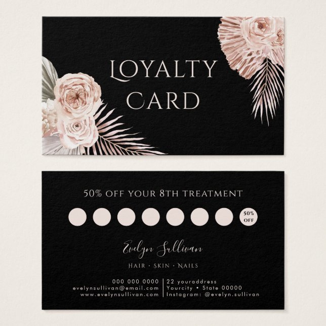 Boho roses black loyalty card (Front & Back)