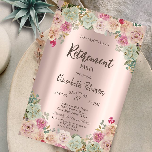 Boho Roses Confetti Retirement Party Invitation (Creator Uploaded)