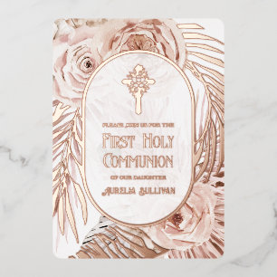 Boho Roses Floral Cross First Holy Communion