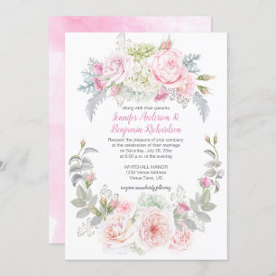 Boho Roses Hydrangeas Floral Wedding Invitations