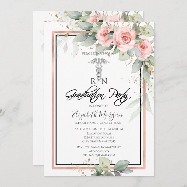 Boho Roses Nurse Graduation Party Invitation (Front/Back)