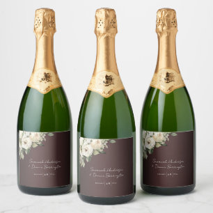 Boho Roses on Marsala Wedding  Sparkling Wine Label