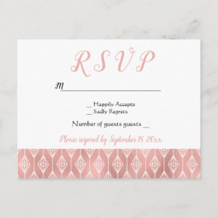 Boho RSVP Pink Rose Gold Diamond Tribal Wedding Invitation Postcard