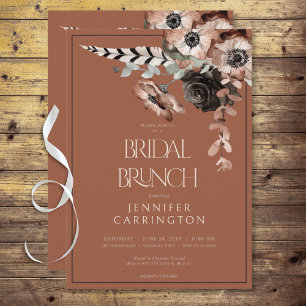 Boho Rust Black & White Flowers Bridal Brunch Invitation