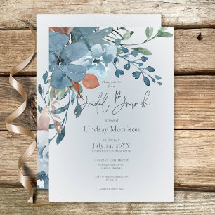 Boho Rust & Blue Floral on White Bridal Brunch Invitation