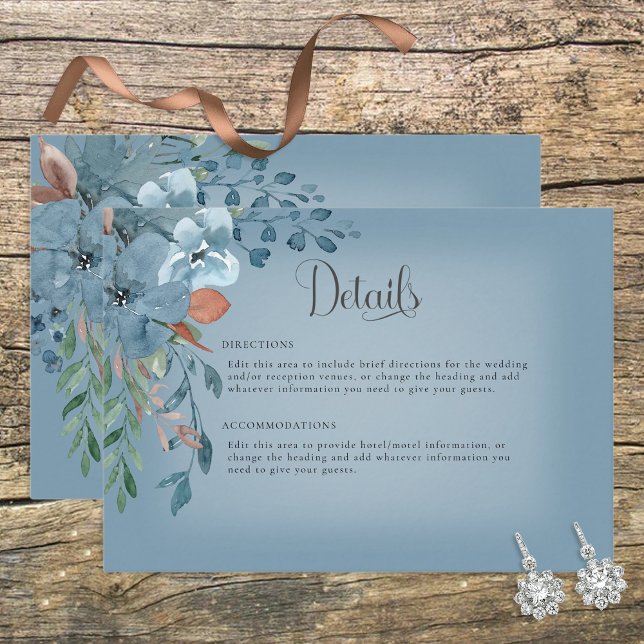 Boho Rust & Blue Floral Wedding Details Card (Creator Uploaded)