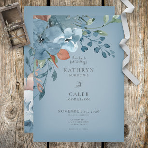 Boho Rust & Blue Floral Wedding Invitation