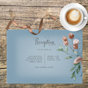 Boho Rust & Blue Floral Wedding Reception Card