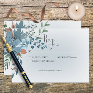 Boho Rust & Blue Floral Wedding Response Card