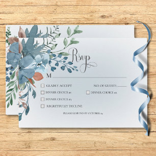 Boho Rust & Blue Floral Wedding White Dinner RSVP Card