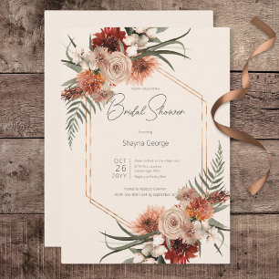 Boho Rust & Cream Fall Floral Bridal Shower Invitation
