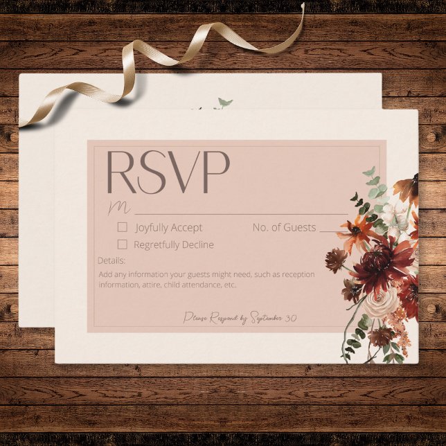 Boho Rust & Cream Fall Floral No Dinner RSVP Card (Boho Rust & Cream Fall Floral No Dinner RSVP Card)