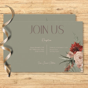 Boho Rust & Cream Fall Floral Sage Green Reception Enclosure Card