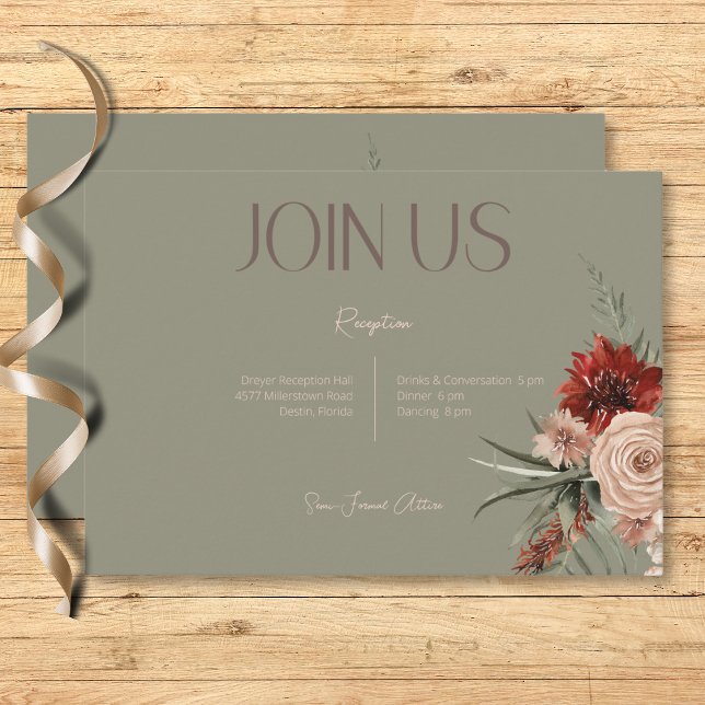 Boho Rust & Cream Fall Floral Sage Green Reception Enclosure Card (Boho Rust & Cream Fall Floral Sage Green Reception Enclosure Card)